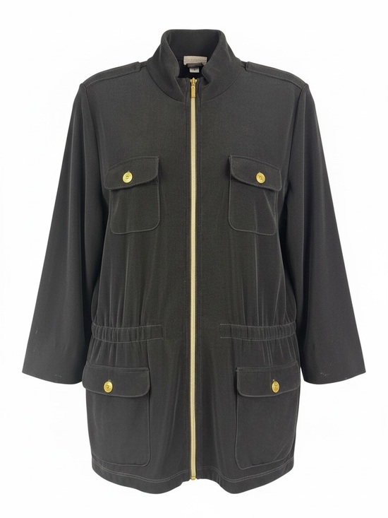 Chico's Jackets & Blazers - Chico’s Travelers Black Liquid Knit Zip Utility Jacket 2 L Stretch